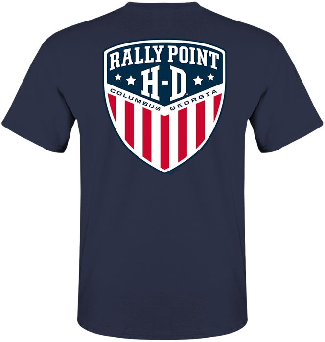 Rally Point Text Front and Shield Back Men's Short Sleeve Shirt