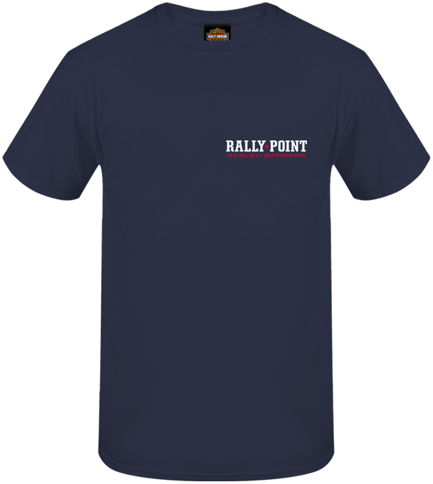 Rally Point Text Front and Shield Back Men's Short Sleeve Shirt